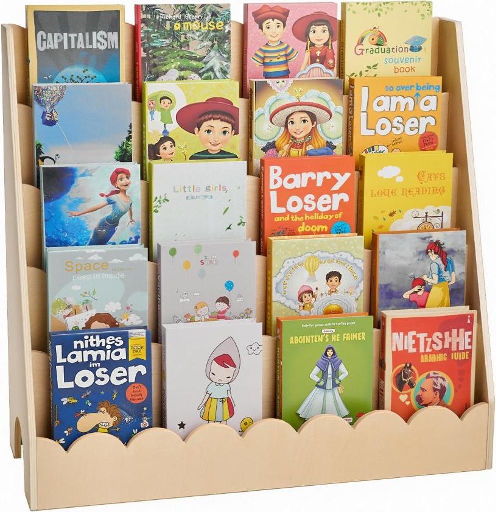Montessori Bücherregal: 5-stöckiges Kinderbücherregal mit Wellenschliff, nach vorne gerichtetes Büchergestell, Babybücherregal Kinderzimmerreg...