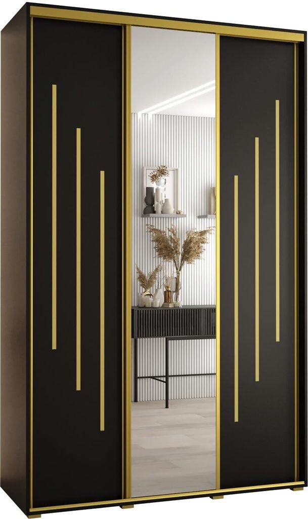 MEBLE KRYSPOL Davos 9 Schrank, drei Türen - 235,2x150x45 cm - Schwarz Schwarz Gold