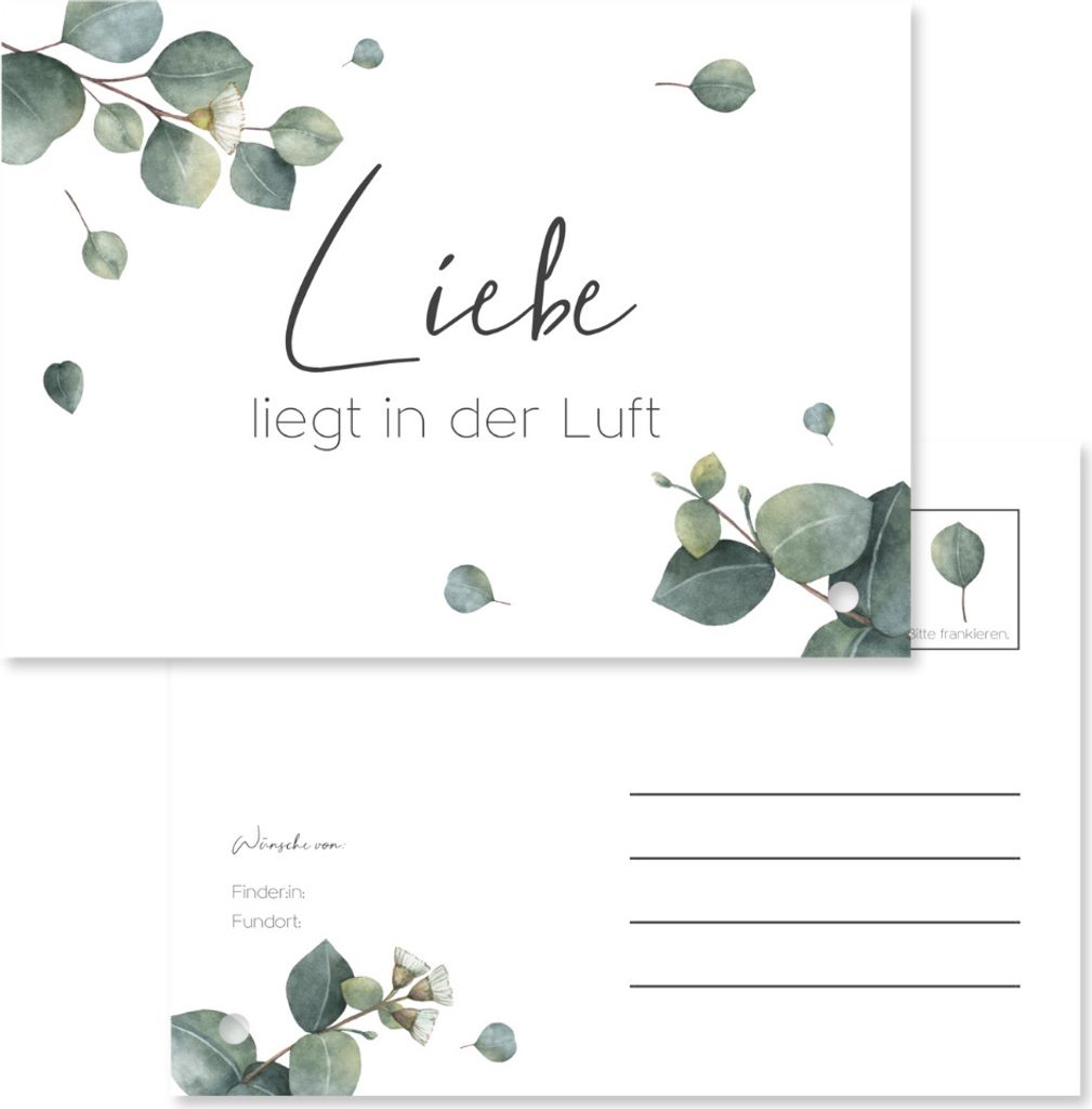 Ballonkarten Hochzeit (50 Stück) gelochte Ballonflugkarten als Hochzeitsspiel | Eukalyptus