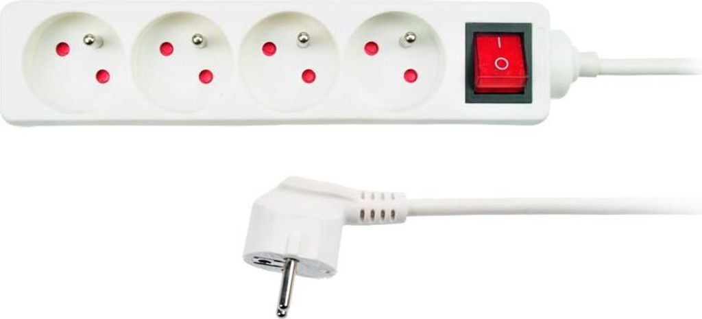 Solight Verlängerungskabel, 4 Steckdosen, weiß, Schalter, 2m