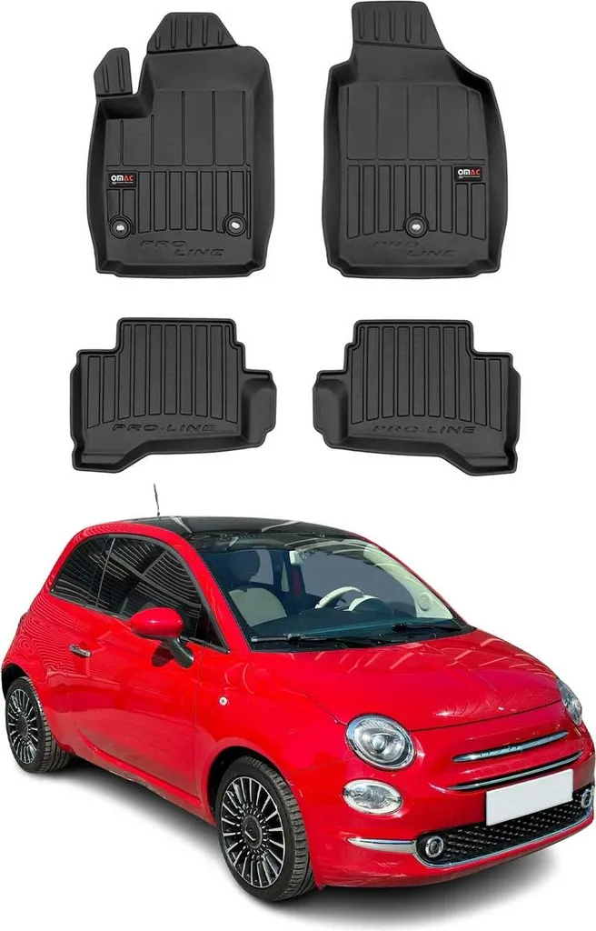 Tappetini Premium TPE per Fiat 500 2013-2019 - Nero Opaco Design