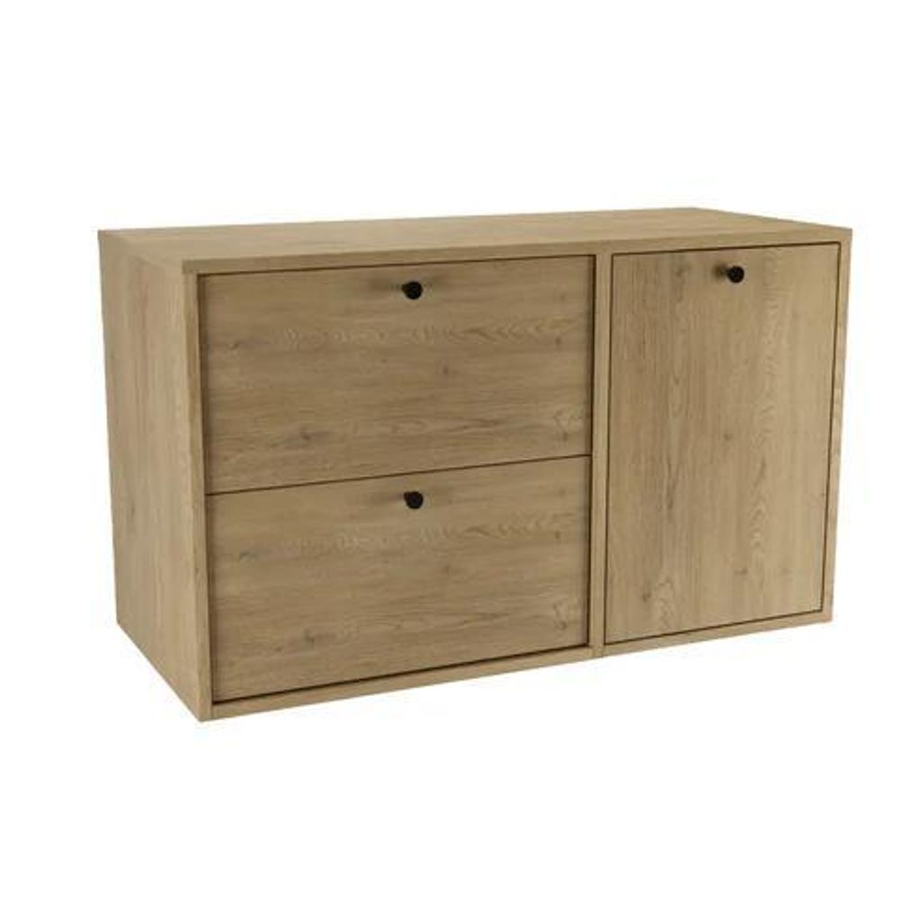 WENA Waschtischunterschrank 100 cm mit Wäschekorb gerade Fronten, Griffe aus Metall in der Farbe Schwarz Belino (Farbe: Eiche Cremona)