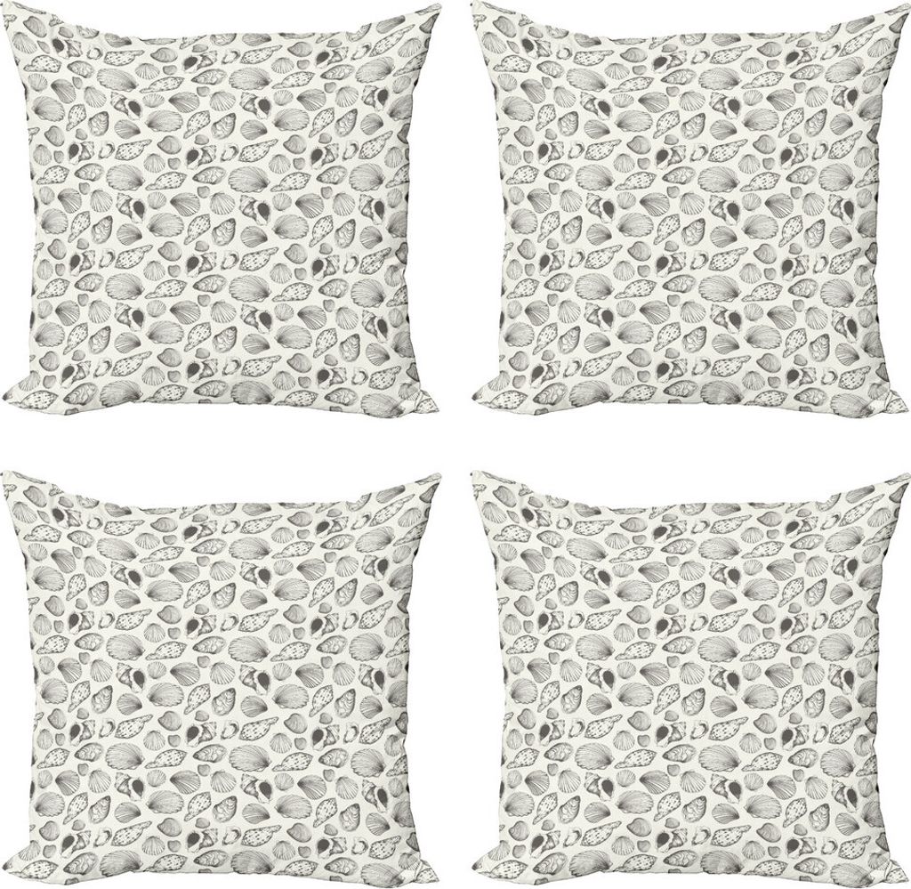 ABAKUHAUS Nautisch Kissenbezug Set (4 Stück), Sketch Muscheln, Moderner Doppelseitiger Digitaldruck, 40 cm x 40 cm, grau Elfenbein