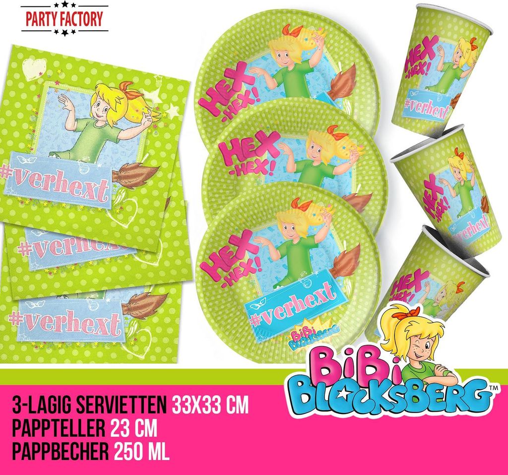 Bibi Blocksberg 80-tlg. Party Set – 2x Teller Becher Servietten Kindergeburtstag