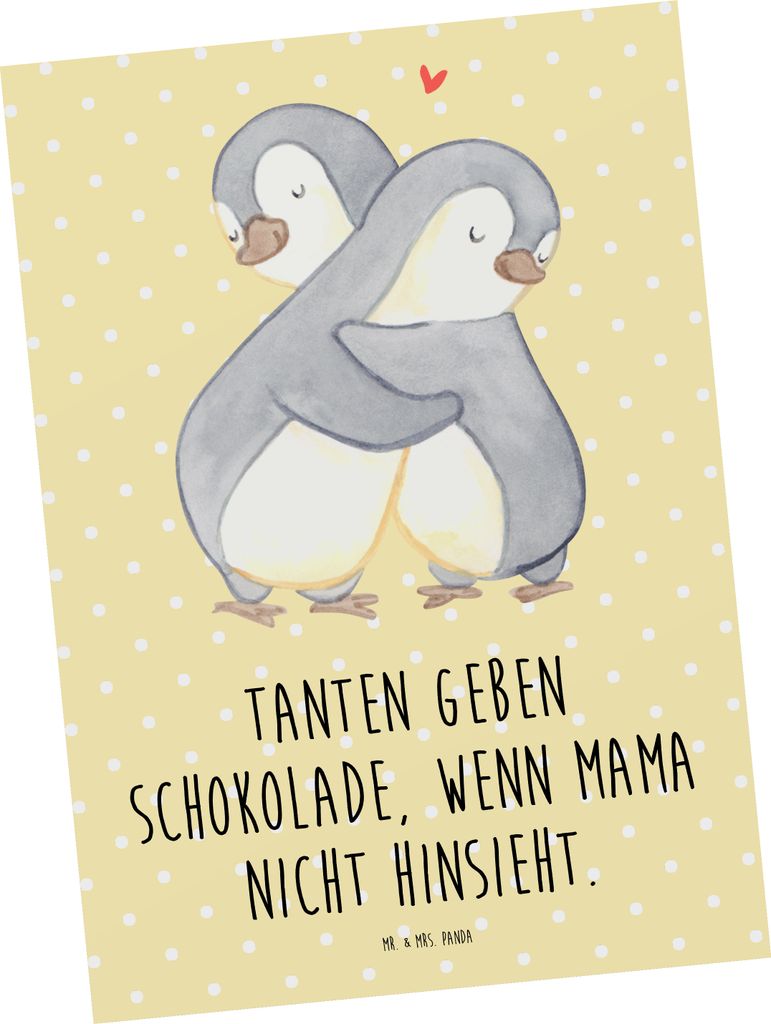 Mr. & Mrs. Panda Postkarte Tante Schokolade - Gelb Pastell Produktbild 