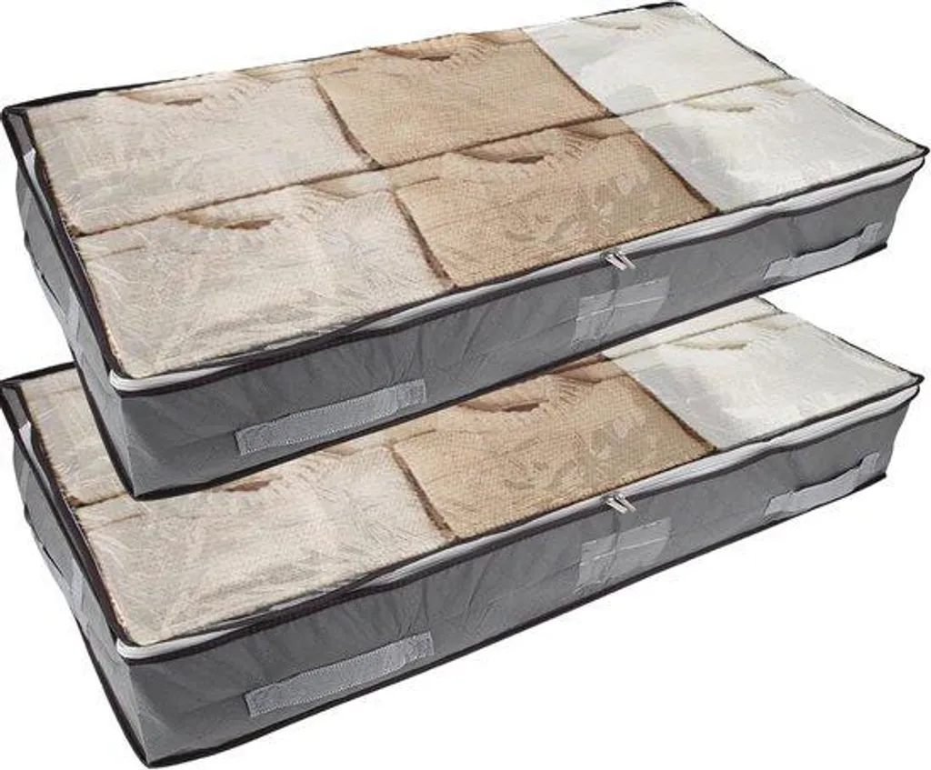 Bacs de rangement sous le lit 90L gris pliables lot de 2 avec couvercle