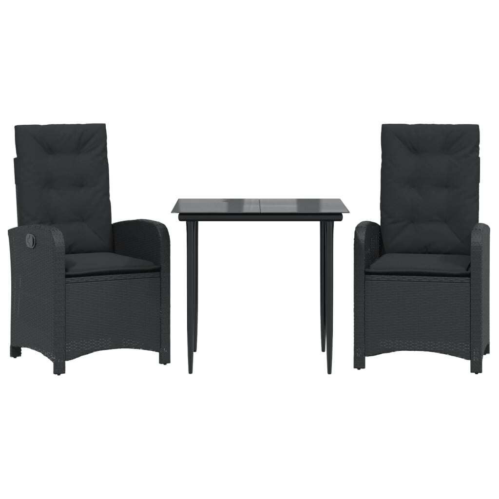 3-tlg. Garten-Essgruppe mit Kissen Schwarz Poly Rattan