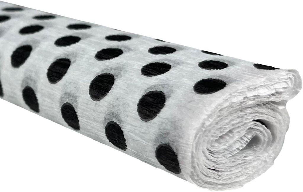 Packung Krepppapier 50 x 200, schwarze Punkte auf weißem Hintergrund, 10 Rollen – TYMOS