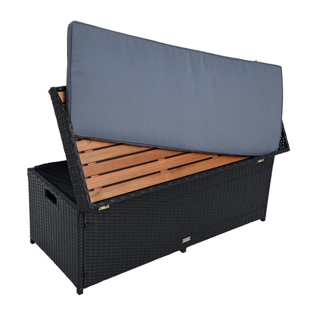 Sitzbank Gartenbank mit Auflagenbox Rattan Kissentruhe