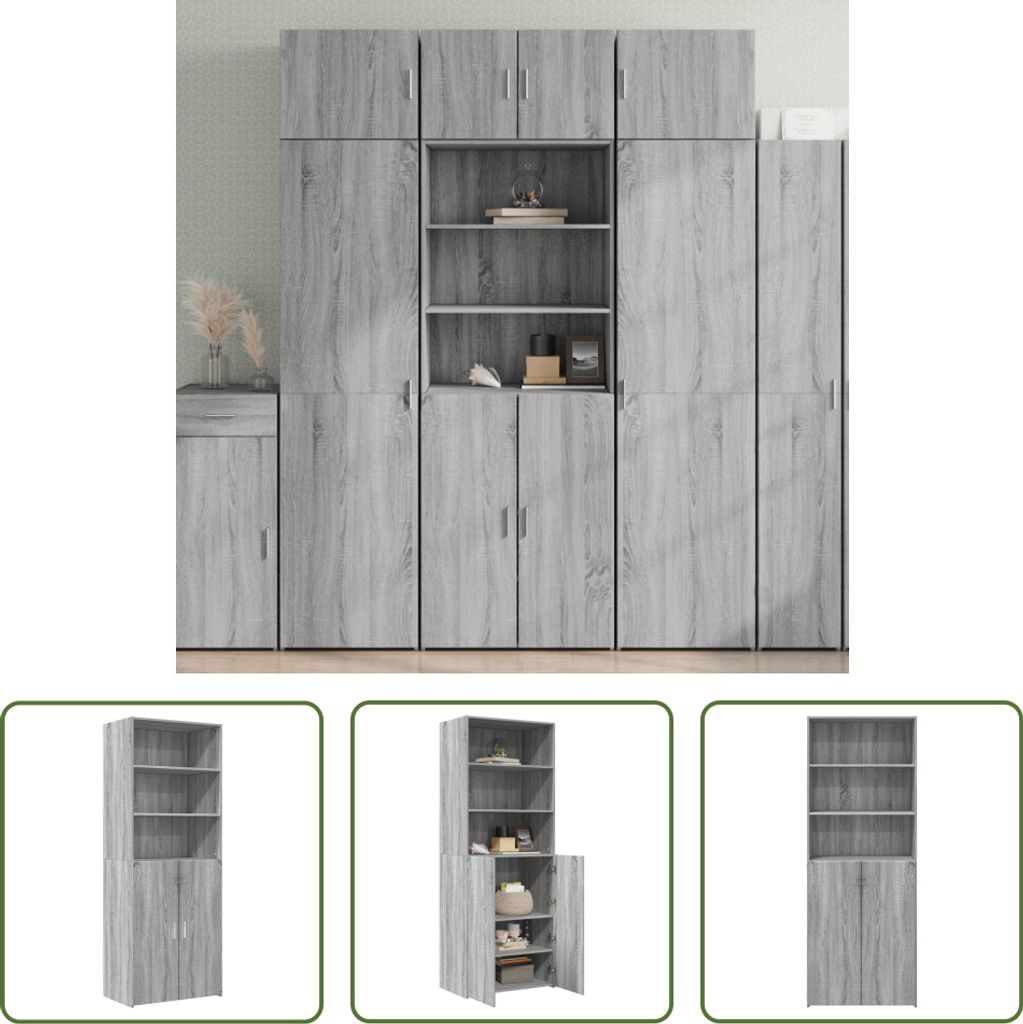 The Living Store Highboard Grau Sonoma 70x42,5x185 cm Holzwerkstoff