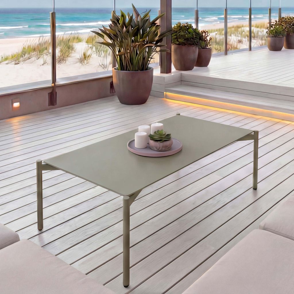 Aluminium-Gartentisch HWC-O11, Outdoor Loungetisch Kaffetisch Tisch Balkontisch, 105x65cm hellgrün