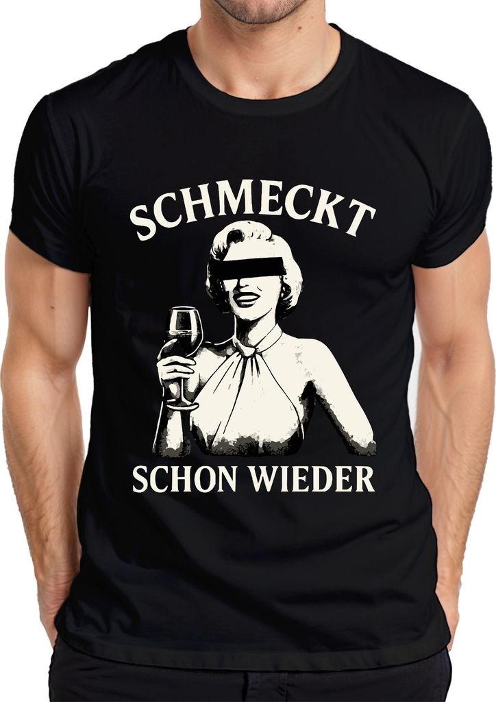 Schmeckt schon wieder Weinliebhaber Weinglas Retro Geschenk Party Herren T-Shirt, Schwarz, 3XL