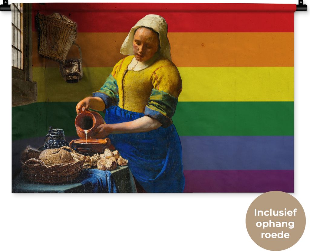 MuchoWow Wandteppich Wandbehang Milchmädchen - Vermeer - Stolz 90x60 cm Tapisserie Dekoration Wandtuch - Wandskulpturen - Bildteppich