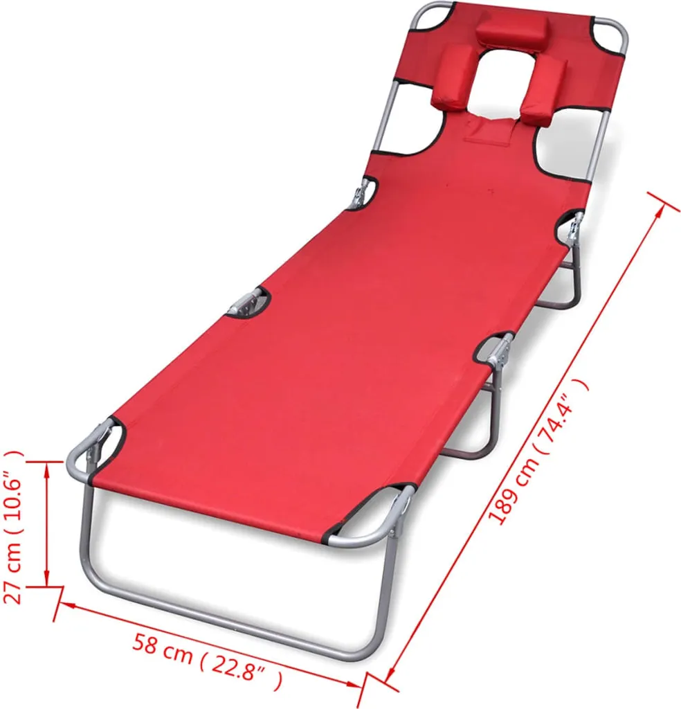 Lettino Prendisole SYFAX™ Rosso | Design Pieghevole Acciaio Top - 5