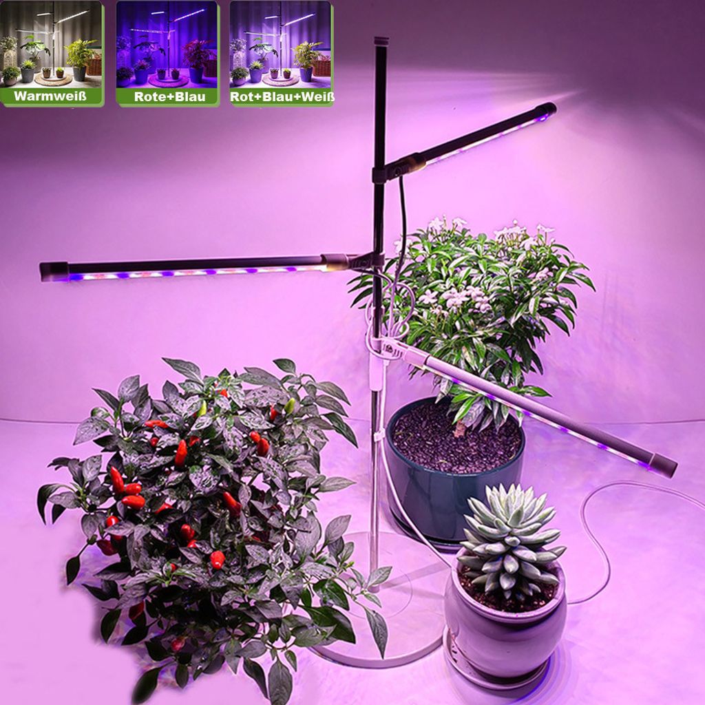 Pflanzenlampe LED Vollspektrum Höhenverstellbare Pflanzenlicht mit Basis Timer 10 Helligkeit 3 Lichtmodi verstellbarer flexibler Schlauch Grow Light