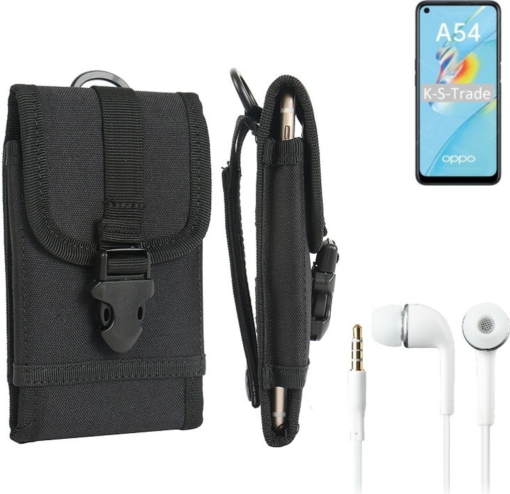 K-S-Trade Holster Schutz Hülle kompatibel mit Oppo A54 Gürteltasche Handy Hülle Tasche outdoor Seitentasche schwarz 1x + Kopfhörer