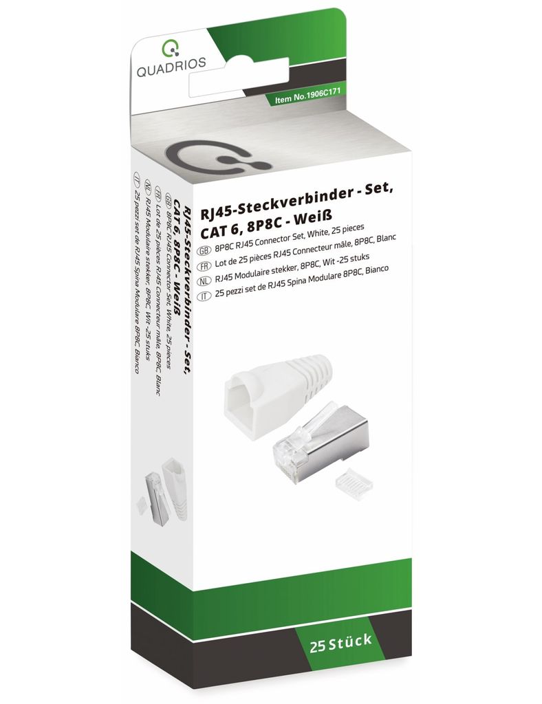 Quadrios RJ-45 Steckverbinder Set-CAT 6 1906C171 Stecker, gerade Polzahl 8P8C Weiß 25 St. (1906C171)