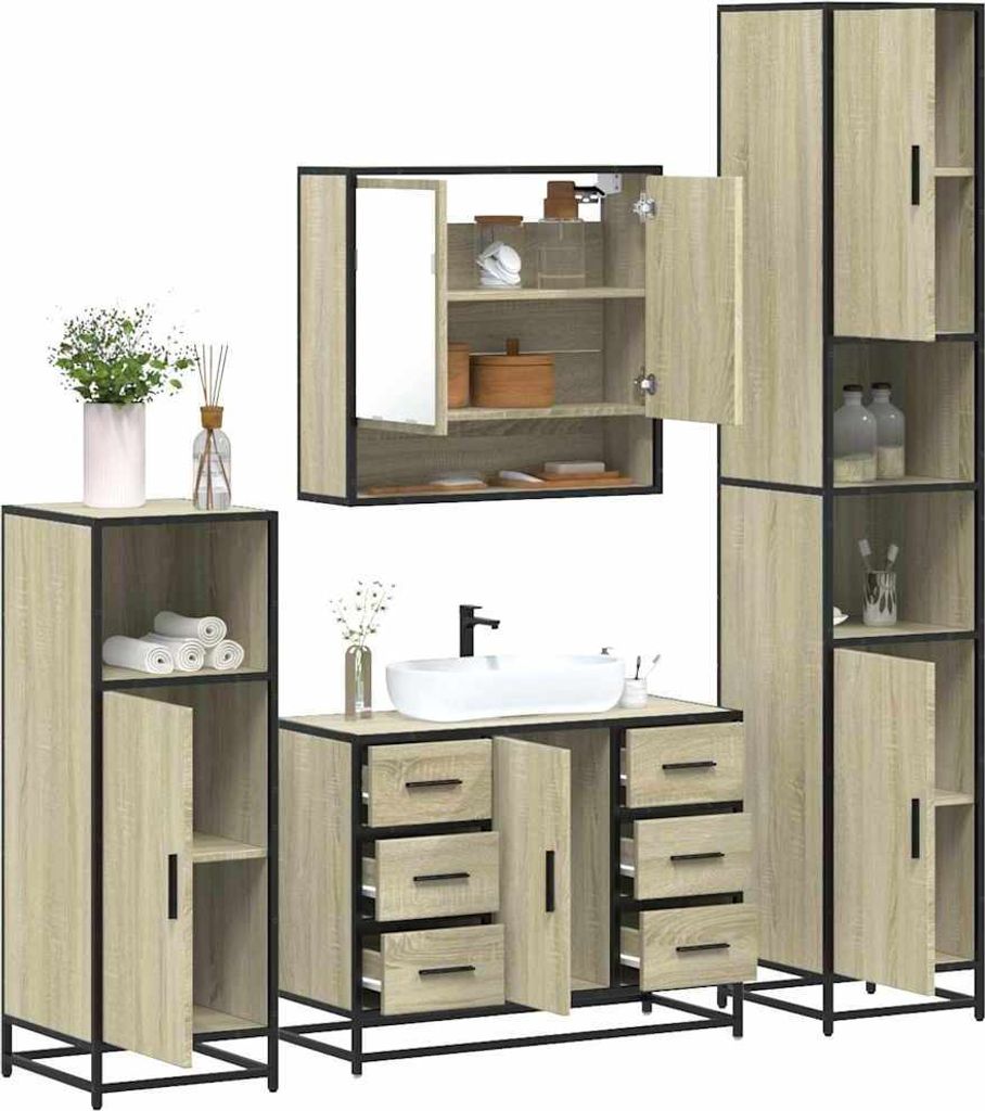 Maison Exclusive - 4-tlg. Badmöbel-Set Sonoma-Eiche Holzwerkstoff