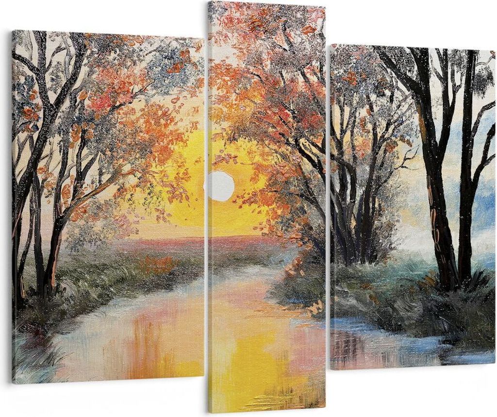 Bild auf Leinwand - Leinwandbild - 3 Teile - Fluss Sonne Bäume - 95x80cm - Wand Bild - Wanddeko - Wandbilder - Leinwanddruck - Bilder - Wanddekora...