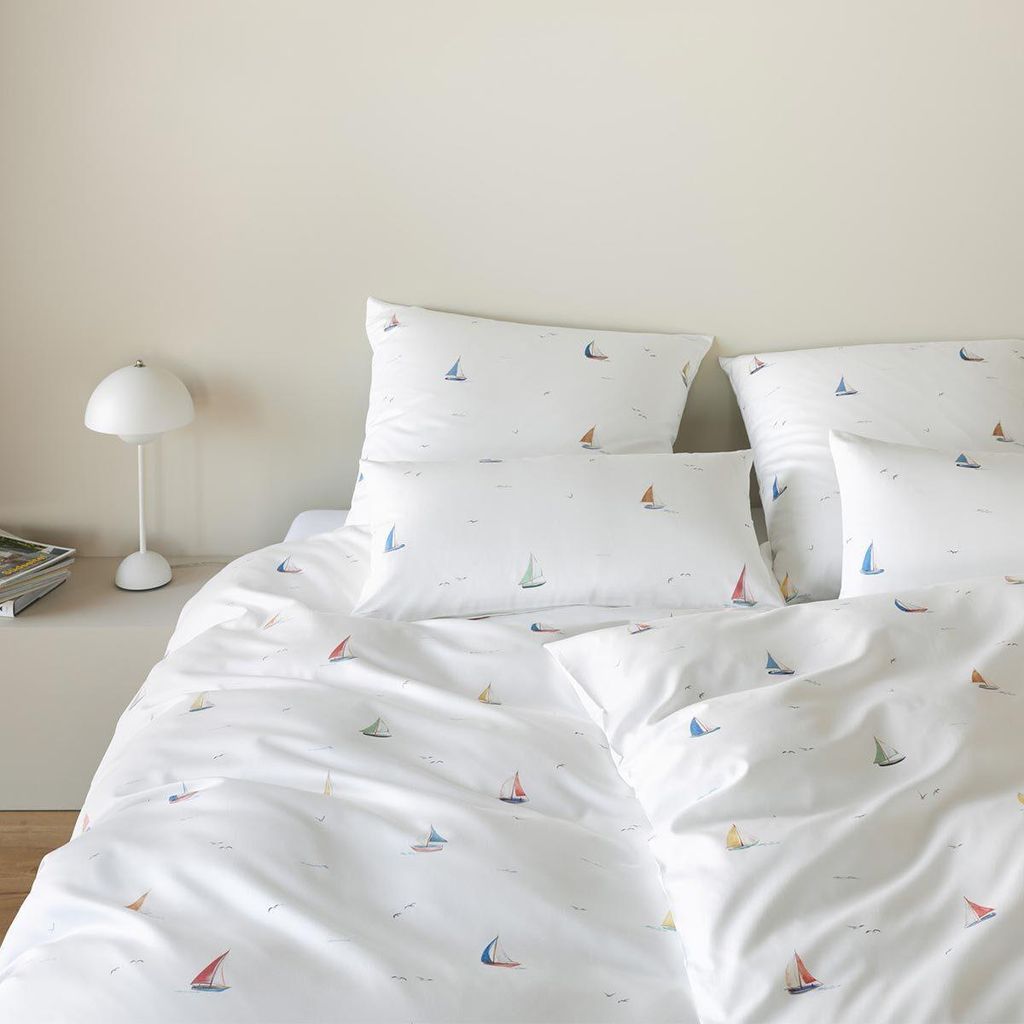 elegante Mako-Satin-Bettwäsche-Garnitur Sail Away Farbe Weiss Größe 155x220+80x80
