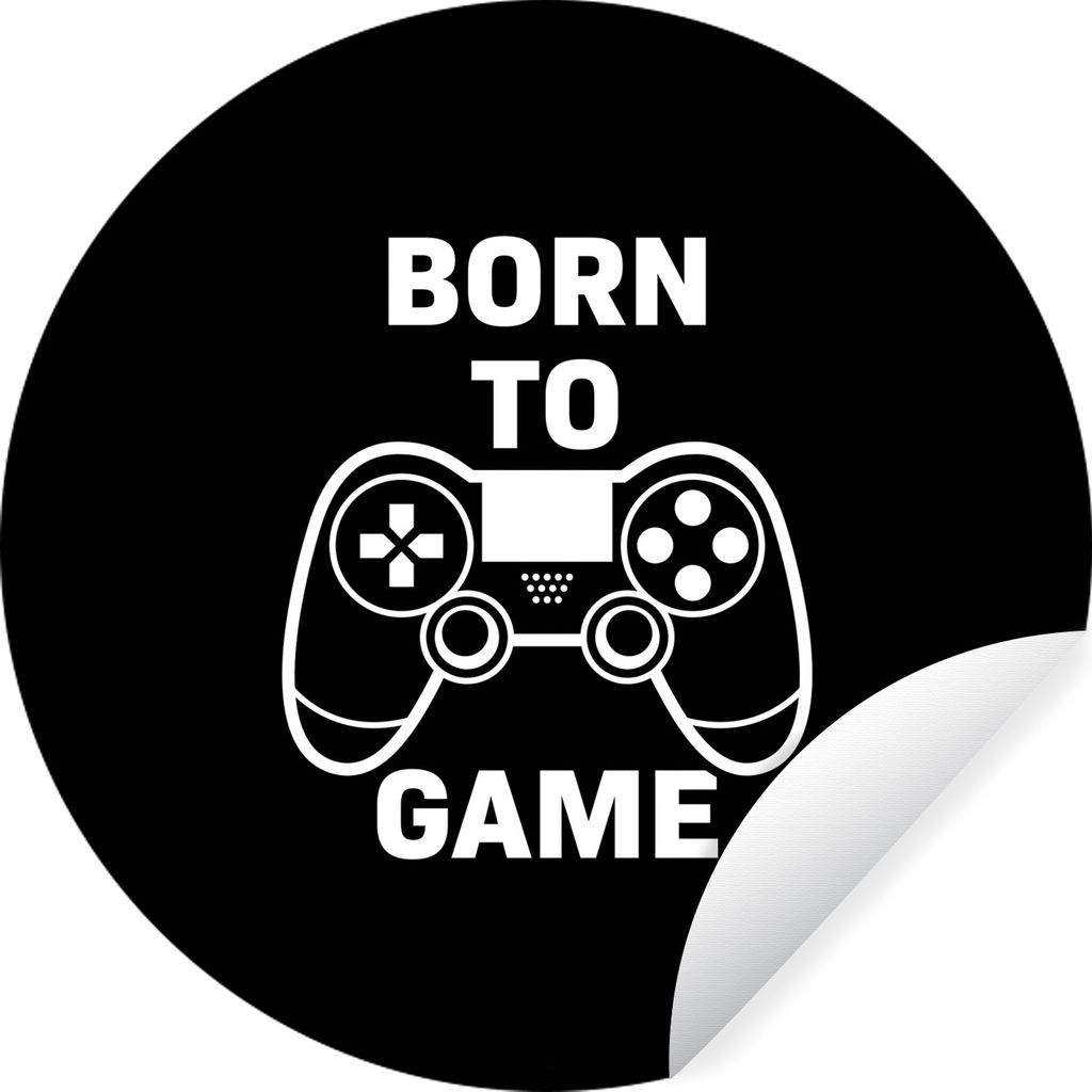MuchoWow Runde Wandtattoo - Wandsticker Tapete Aufkleber Gaming - Zitate - Controller - Zum Spielen geboren - Schwarz - Weiß Ø 50 cm Selbstkleb...