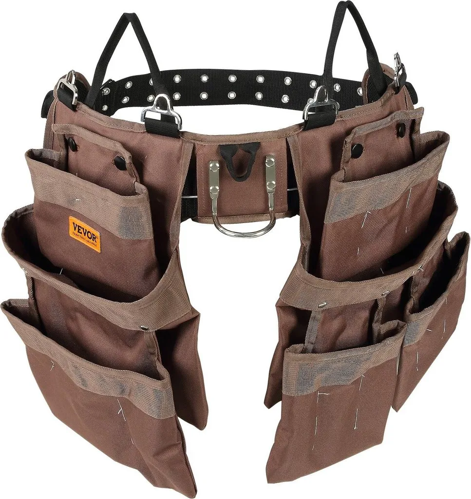 Cintura porta attrezzi, 19 tasche, regolabile da 81 cm a 137 cm, borsa porta attrezzi resistente in poliestere, borsa porta attrezzi staccabile per elettricisti, falegnami, tuttofare, carpentieri, costruttori, falegnami, marrone