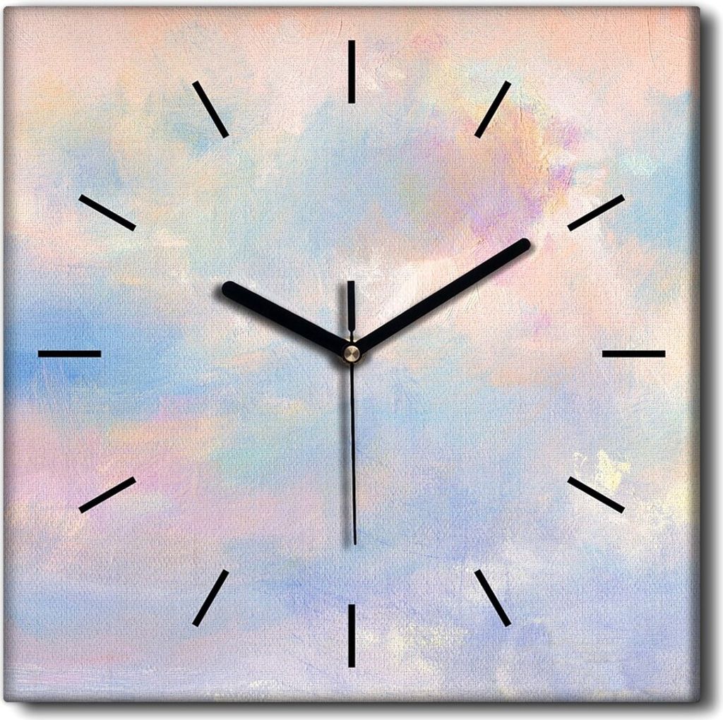 Coloray Uhr auf Leinwand 30x30 cm Wand Uhr Dekoration Wohnzimmer Segeltuch schwarze Hände -Himmel Wolken Natur.