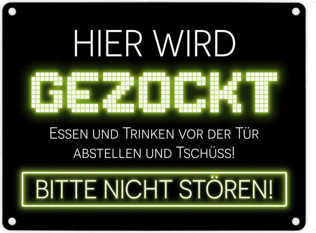 Hier wird gezockt Metallschild in 15x20 cm für Gamer in gelb