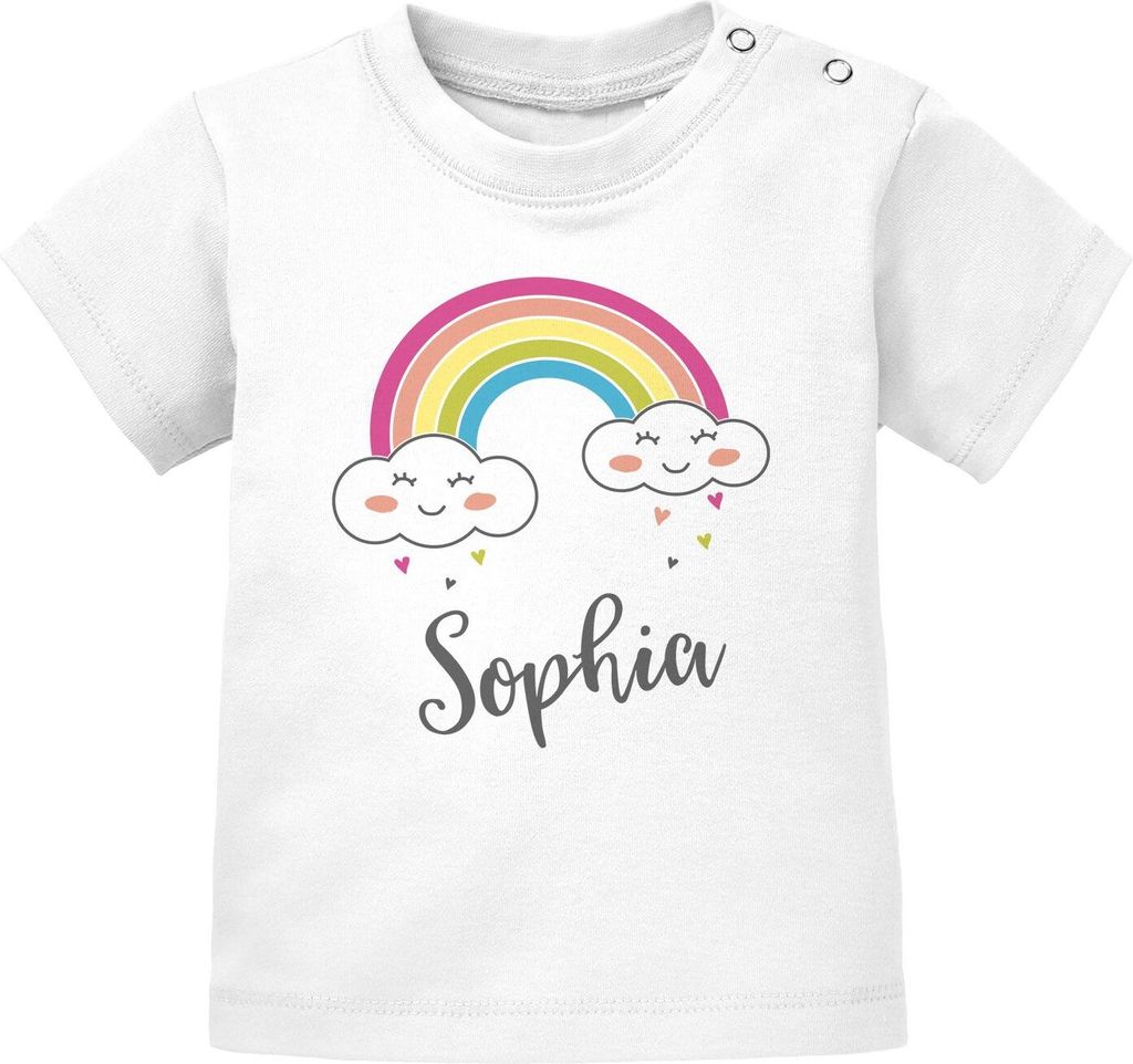 Baby T-Shirt mit Namen personalisiert Regenbogen Wolke Herz Junge Mädchen kurzarm Baumwolle SpecialMe weiß 80/86 (10-15 Monate)