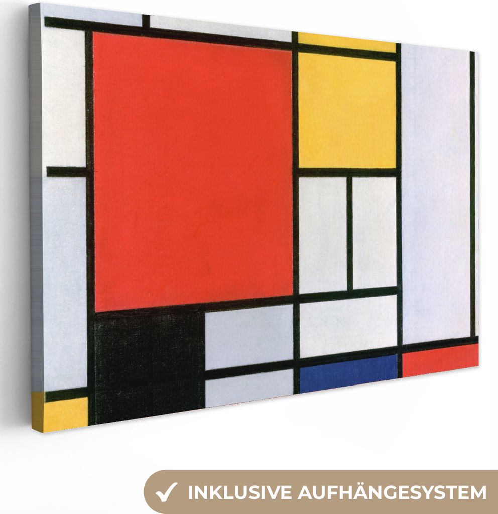 MuchoWow - Leinwandbilder - Kunst - Mondrian - Alte Meister - Komposition 2, Wandbild, Wanddeko Bilder Wohnzimmer, 120x80 cm