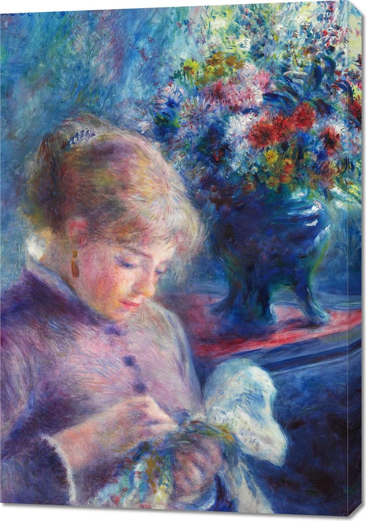 Bild 70x100cm Junge Frau beim Nähen, Pierre-Auguste Renoir für das Wohnzimmer
