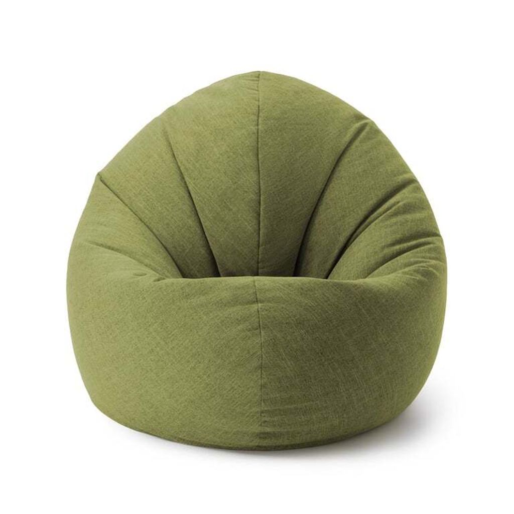 A green beanbag chair on a white background.