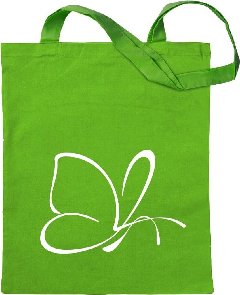 Kiwistar - Baumwolltasche - hellgrün - Schmetterling Motiv 3 - Tragetasche Stoffbeutel Umhängetasche langer Henkel