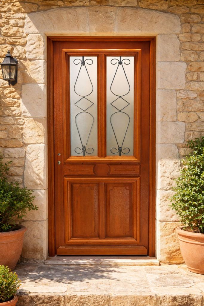 Porta d'ingresso in legno con vetrata Baya, H.215xL.90 cm, Immagine del prodotto 