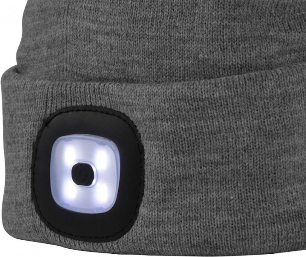 Weihnachtsmütze mit LED-Licht (4x SMD LED / 60 Lumen) und Plüsch-Bommel | Wiederaufladbar via USB | Farbe: rot | Größe: L | 5 Stück