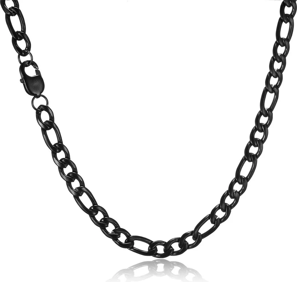Epinki Catena Uomo Acciaio 45-60 Cm – Collana Bizantina 6.5/8.5 Mm Argento E Nero, Regalo Perfetto