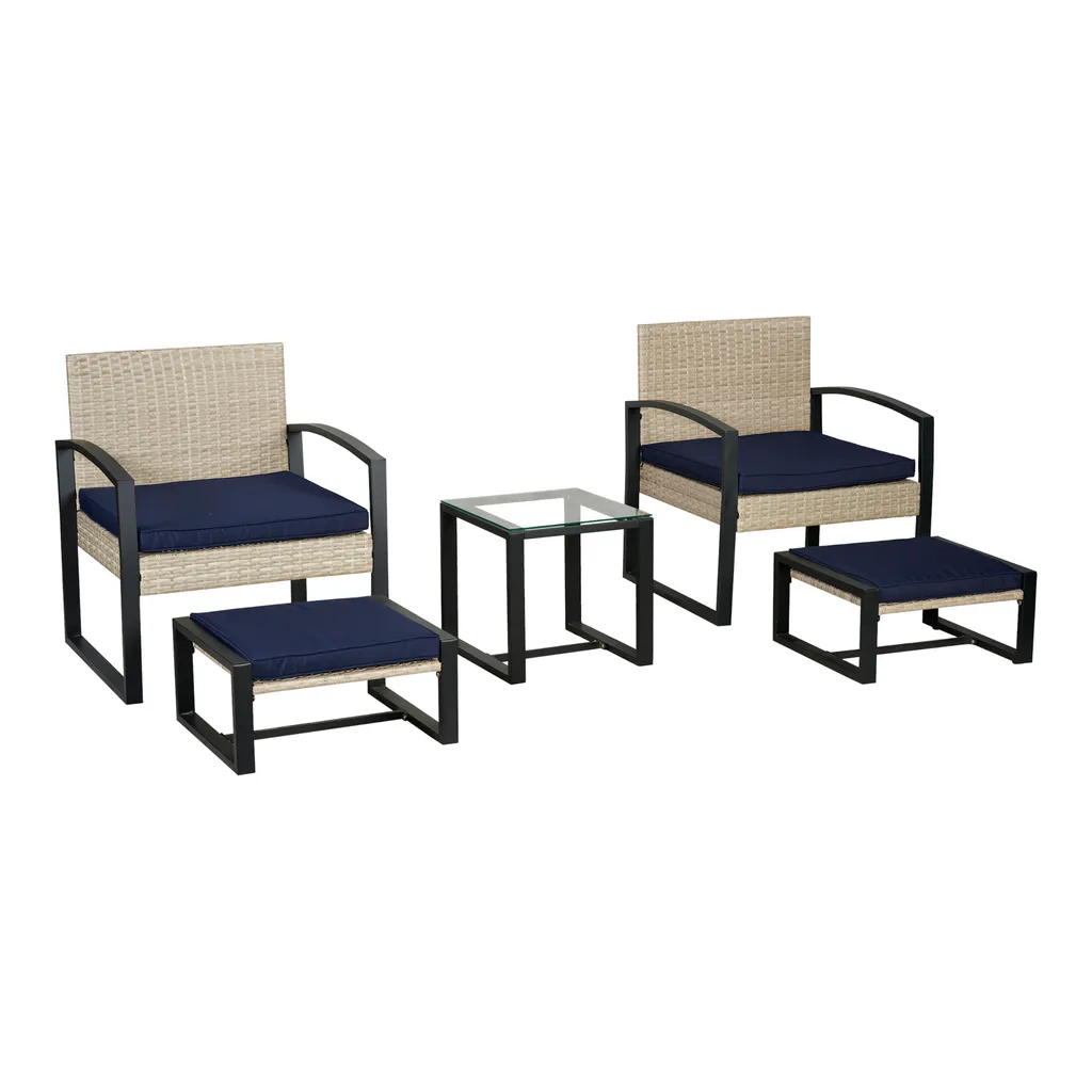 Ensemble jardin Calvello en résine tressée 5 pièces table et repose-pieds