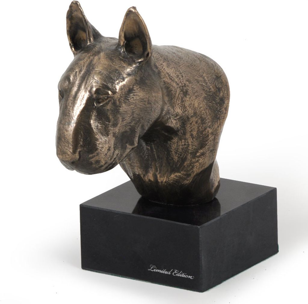 Bull Terrier, Bullterrier II - Hundestatue, Büste auf Steinsockel, Skulptur, Trophäe für Hundeausstellung der Marke Art-Dog