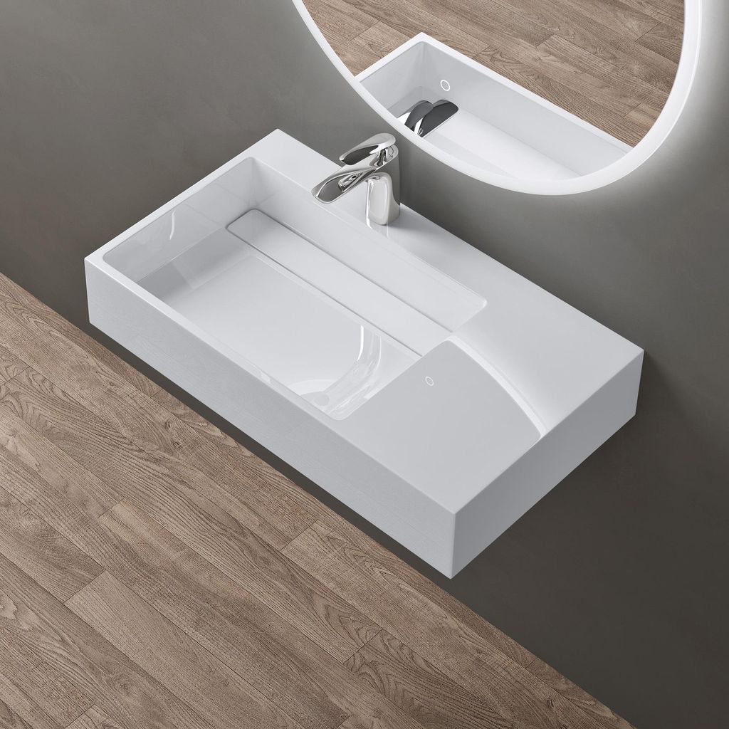 doporro Lavabo Suspendu Blanc 75cm Vasque à Poser Lave Image du produit 