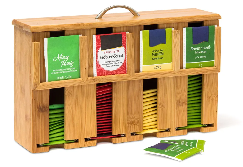 Boîte à thé en bambou 4 compartiments 22x33x10 cm pour 160 sachets