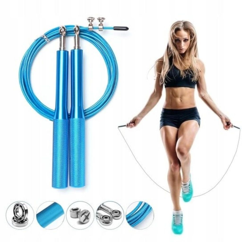 Crossfit Speed Springseil 300 cm mit Stahlseil & Kugellager, verstellbar, Blau