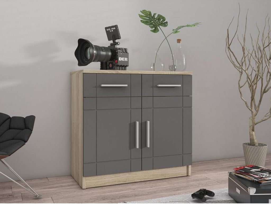 Kombinierte Kommode PARISA – Breite 69 cm, Sonoma-Eiche / Graphit