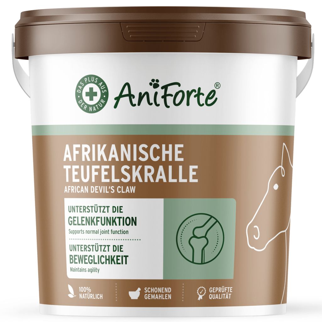 AniForte Afrikanische Teufelskralle für Pferde 1 kg - 100% natürliches Gelenkpulver für Pferde & Ponys, unterstützt Gelenkfunktion & Agilität
