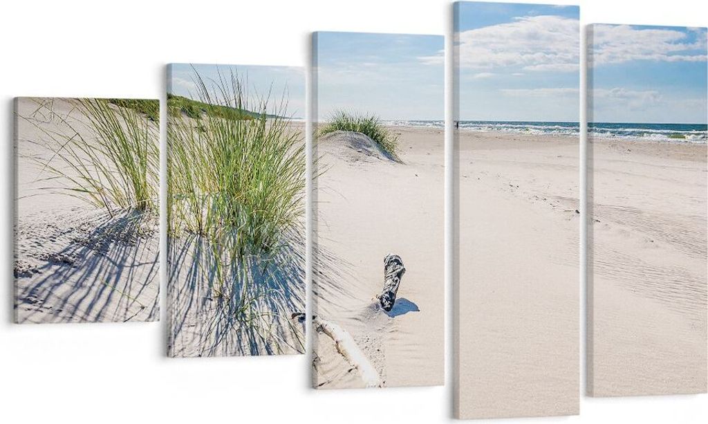 Bild auf Leinwand - Leinwandbild - 5 Teile - Mrzezyno Strand Meer - 100x60cm - Wand Bild - Wanddeko - Wandbilder - Leinwanddruck - Bilder - Wanddek...