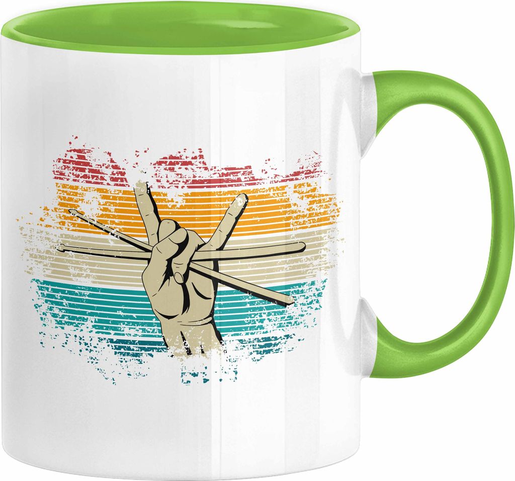 Schlagzeug-Spieler Geschenk Drummer Tasse Geschenkidee Spruch Bunte Farben Retro Schlagzeuger (Grün)