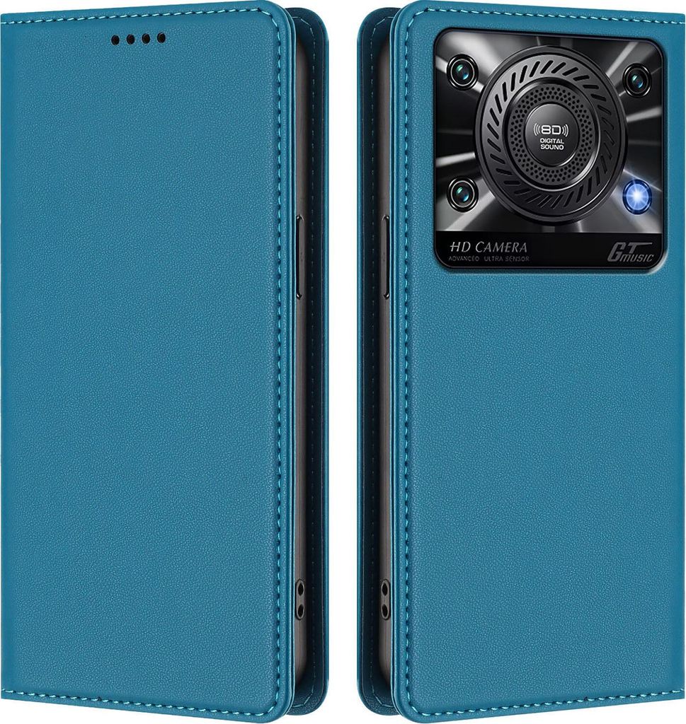 Handyhülle für Oukitel C60, Kunstleder Klapphülle Stoßfeste Magnetische Hülle mit Ständer Blau