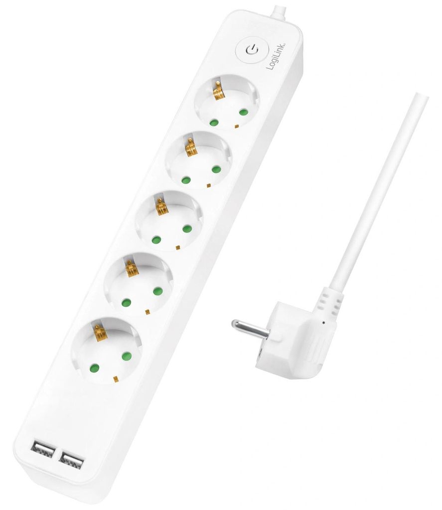 LogiLink LPS249U, 1,5 m, Vnitřní, IP20, Bílá, 5 AC zásuvky Obrázek produktu 