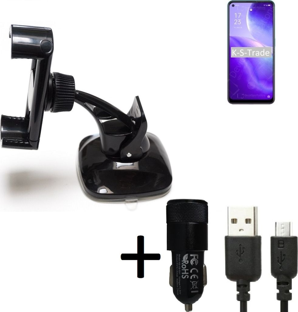 K-S-Trade Halterung kompatibel mit Oppo Reno5 Z 5G Windschutzscheibe / Armaturenbrett + LADEGERÄT mit Mico USB Kabel Autohalterung KFZ Halter