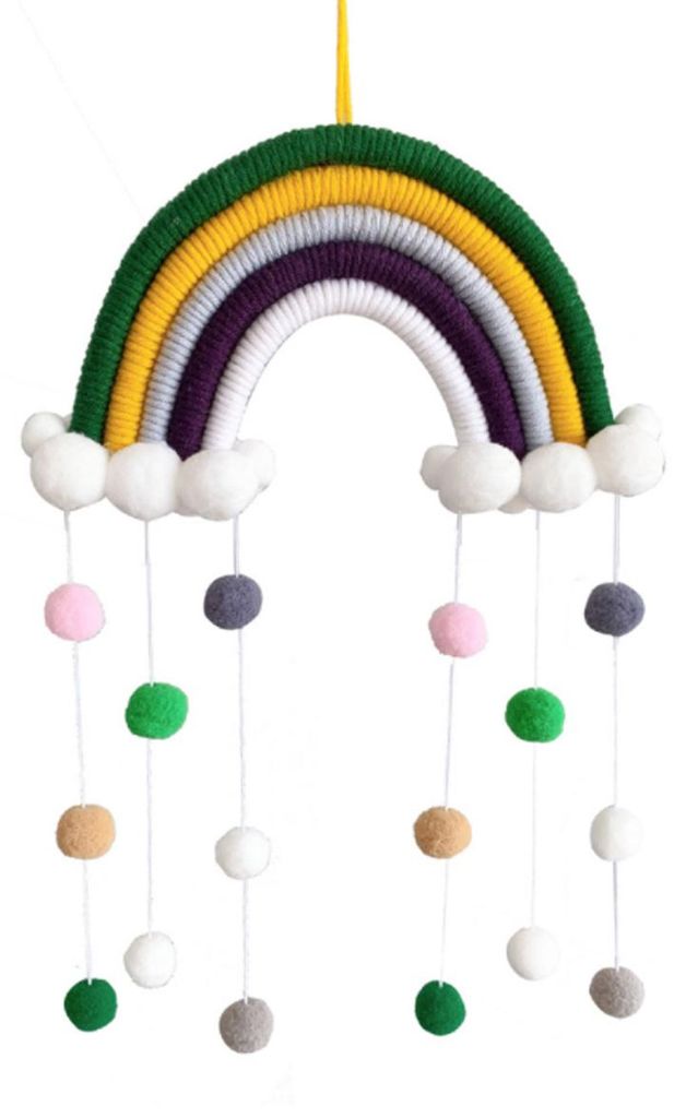 Makramee-Regenbogen-Wanddeko-Girlande mit bunten Kugeln für Kinderzimmer, Mädchenzimmer, Babyzimmer, Kinderzimmerdekoration, Spielzimmer