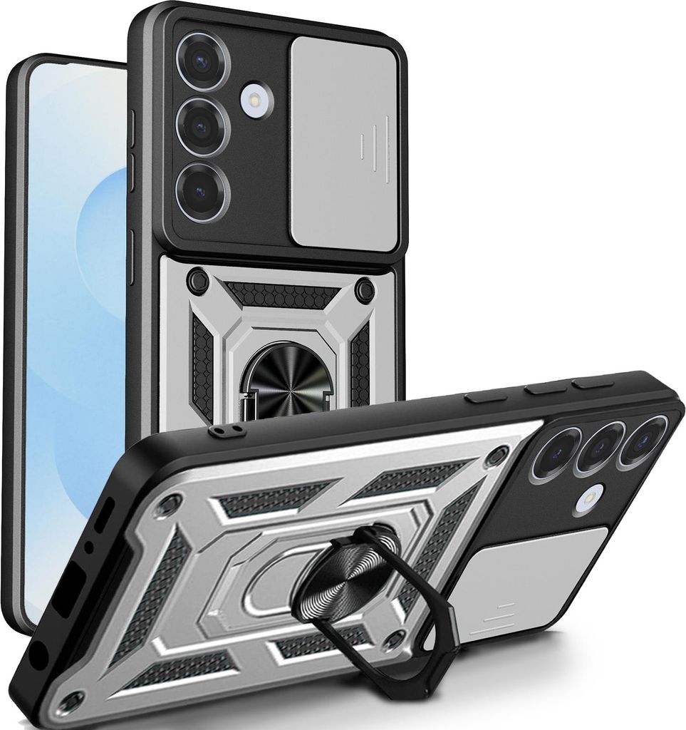 Outdoor Panzer Hülle für Samsung Galaxy S26+ mit Kameraschutz Ringhalter Silber